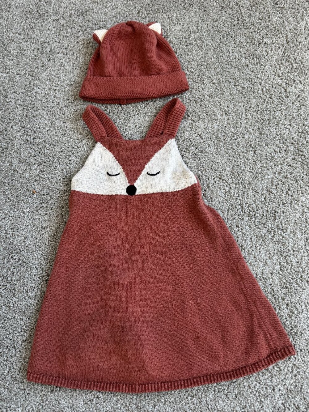 HANNA ANDERSSON knit dress/jumper with hat, fox design, Size 2T, Brown & beige